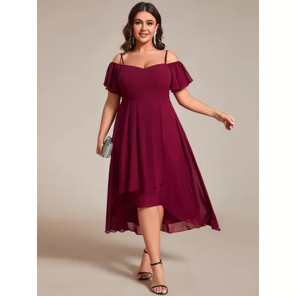 EverPretty Womens Plus Size Ruffle Sleeves Off Shoulder Empire Waist A Line Chiffon Summer Wedding Guest Dress 02103DABurgundy