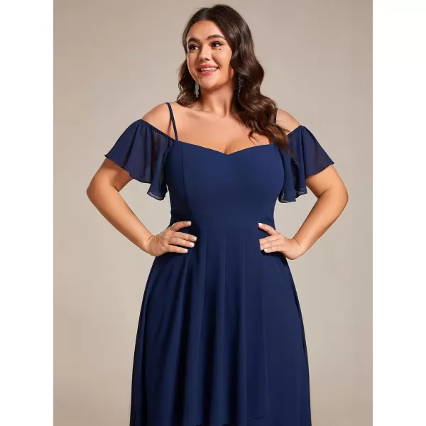 EverPretty Womens Plus Size Ruffle Sleeves Off Shoulder Empire Waist A Line Chiffon Summer Wedding Guest Dress 02103DANavy Blue