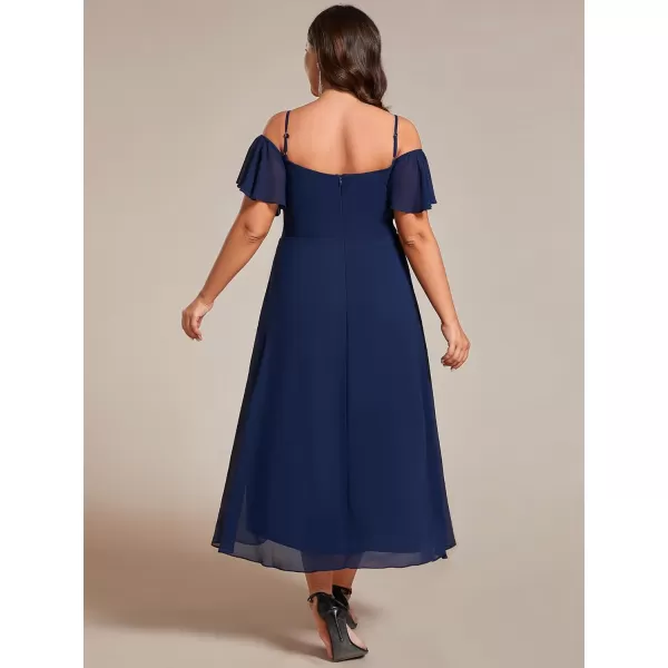 EverPretty Womens Plus Size Ruffle Sleeves Off Shoulder Empire Waist A Line Chiffon Summer Wedding Guest Dress 02103DANavy Blue
