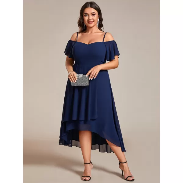 EverPretty Womens Plus Size Ruffle Sleeves Off Shoulder Empire Waist A Line Chiffon Summer Wedding Guest Dress 02103DANavy Blue
