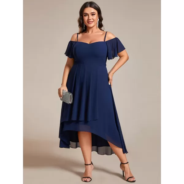 EverPretty Womens Plus Size Ruffle Sleeves Off Shoulder Empire Waist A Line Chiffon Summer Wedding Guest Dress 02103DANavy Blue