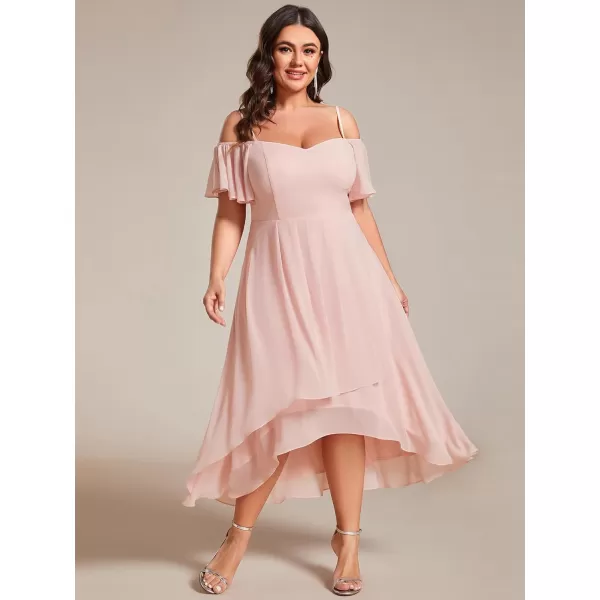 EverPretty Womens Plus Size Ruffle Sleeves Off Shoulder Empire Waist A Line Chiffon Summer Wedding Guest Dress 02103DAPink