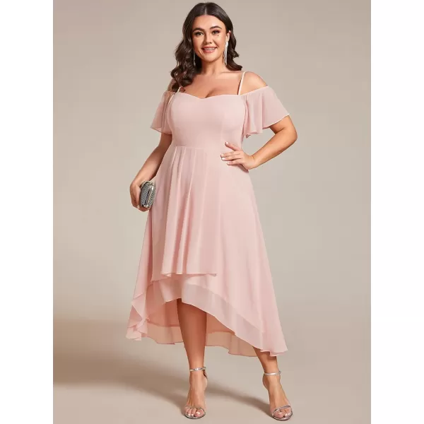 EverPretty Womens Plus Size Ruffle Sleeves Off Shoulder Empire Waist A Line Chiffon Summer Wedding Guest Dress 02103DAPink