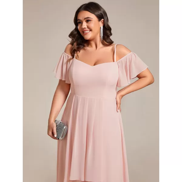 EverPretty Womens Plus Size Ruffle Sleeves Off Shoulder Empire Waist A Line Chiffon Summer Wedding Guest Dress 02103DAPink