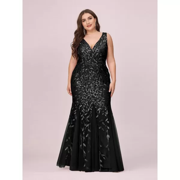 EverPretty Womens Plus Size Sequin Deep VNeck Sleeveless Bodycon Maxi Evening Prom Dress 07886PZUSABlack