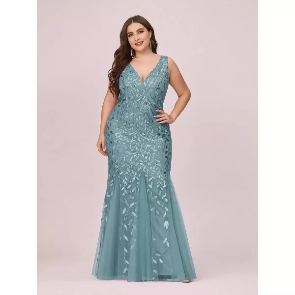 EverPretty Womens Plus Size Sequin Deep VNeck Sleeveless Bodycon Maxi Evening Prom Dress 07886PZUSABlue