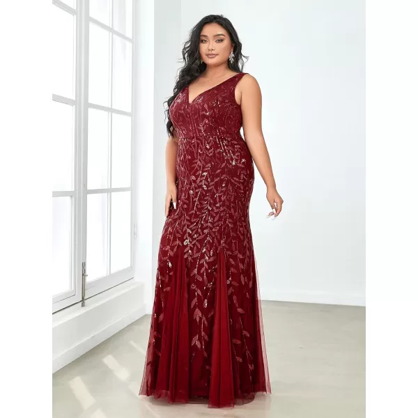 EverPretty Womens Plus Size Sequin Deep VNeck Sleeveless Bodycon Maxi Evening Prom Dress 07886PZUSABurgundy