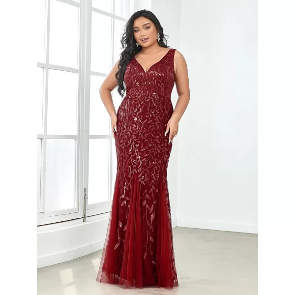 EverPretty Womens Plus Size Sequin Deep VNeck Sleeveless Bodycon Maxi Evening Prom Dress 07886PZUSABurgundy