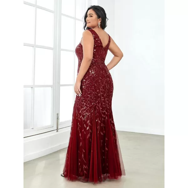 EverPretty Womens Plus Size Sequin Deep VNeck Sleeveless Bodycon Maxi Evening Prom Dress 07886PZUSABurgundy