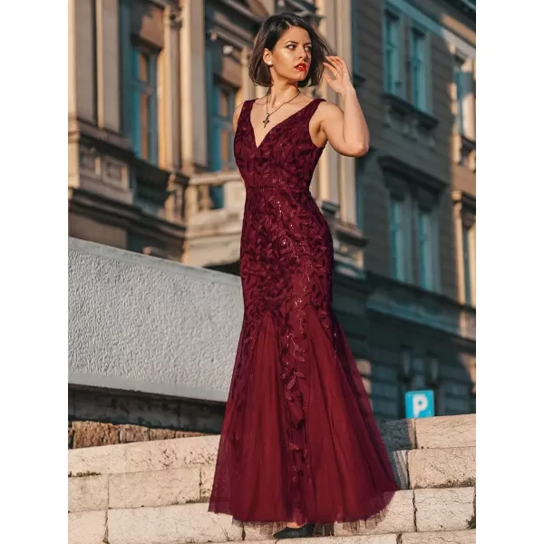 EverPretty Womens Plus Size Sequin Deep VNeck Sleeveless Bodycon Maxi Evening Prom Dress 07886PZUSABurgundy
