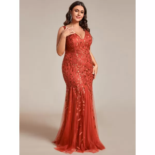 EverPretty Womens Plus Size Sequin Deep VNeck Sleeveless Bodycon Maxi Evening Prom Dress 07886PZUSABurnt Orange