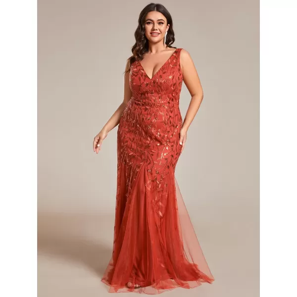 EverPretty Womens Plus Size Sequin Deep VNeck Sleeveless Bodycon Maxi Evening Prom Dress 07886PZUSABurnt Orange