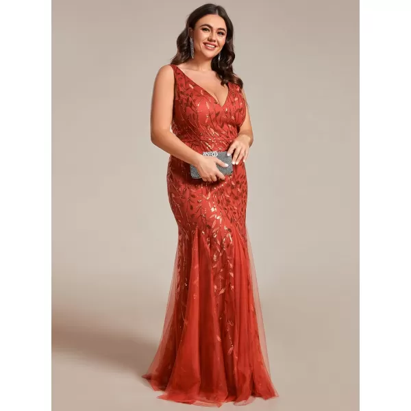 EverPretty Womens Plus Size Sequin Deep VNeck Sleeveless Bodycon Maxi Evening Prom Dress 07886PZUSABurnt Orange