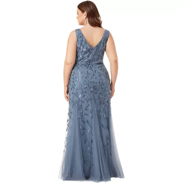 EverPretty Womens Plus Size Sequin Deep VNeck Sleeveless Bodycon Maxi Evening Prom Dress 07886PZUSADusty Blue