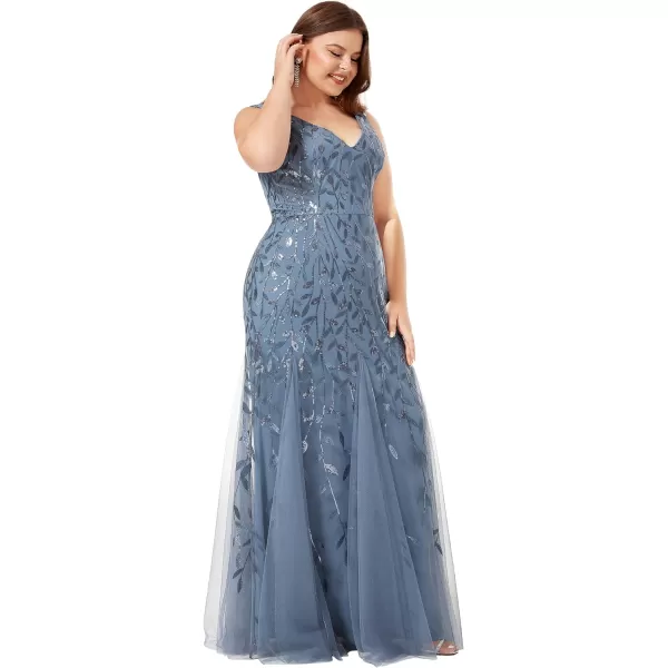 EverPretty Womens Plus Size Sequin Deep VNeck Sleeveless Bodycon Maxi Evening Prom Dress 07886PZUSADusty Blue