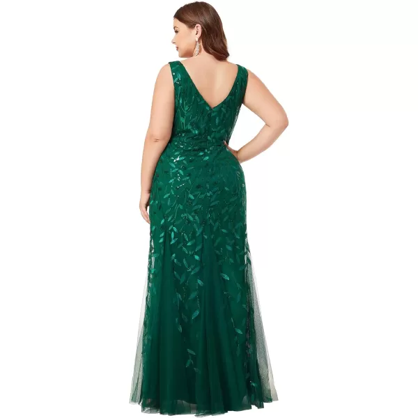 EverPretty Womens Plus Size Sequin Deep VNeck Sleeveless Bodycon Maxi Evening Prom Dress 07886PZUSAGreen