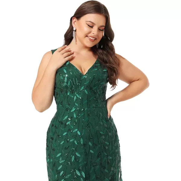 EverPretty Womens Plus Size Sequin Deep VNeck Sleeveless Bodycon Maxi Evening Prom Dress 07886PZUSAGreen