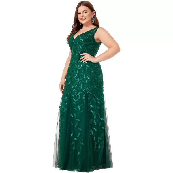 EverPretty Womens Plus Size Sequin Deep VNeck Sleeveless Bodycon Maxi Evening Prom Dress 07886PZUSAGreen