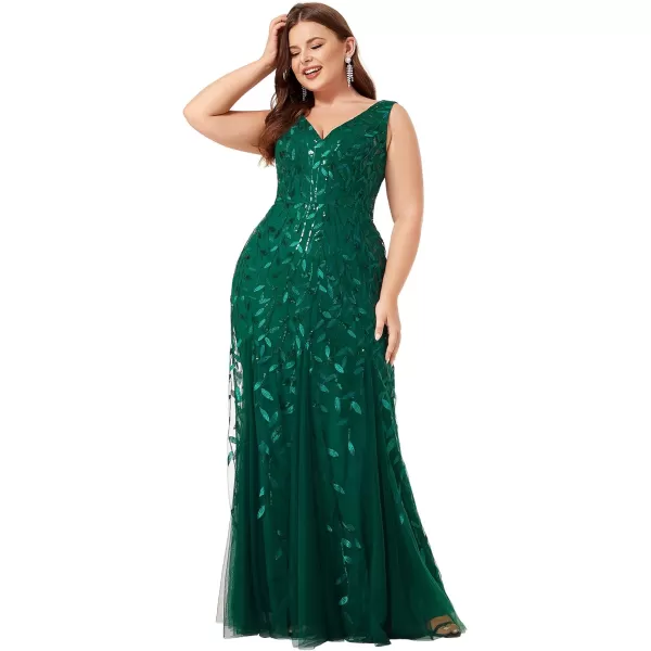 EverPretty Womens Plus Size Sequin Deep VNeck Sleeveless Bodycon Maxi Evening Prom Dress 07886PZUSAGreen