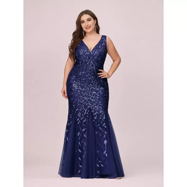 EverPretty Womens Plus Size Sequin Deep VNeck Sleeveless Bodycon Maxi Evening Prom Dress 07886PZUSANavy Blue