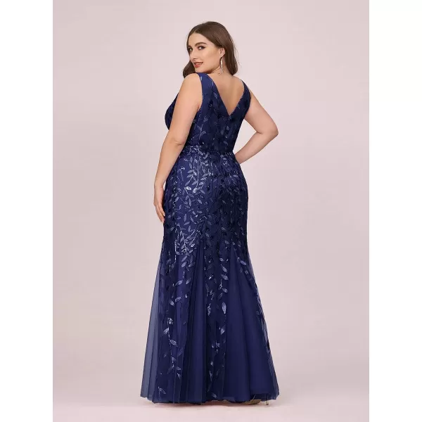 EverPretty Womens Plus Size Sequin Deep VNeck Sleeveless Bodycon Maxi Evening Prom Dress 07886PZUSANavy Blue