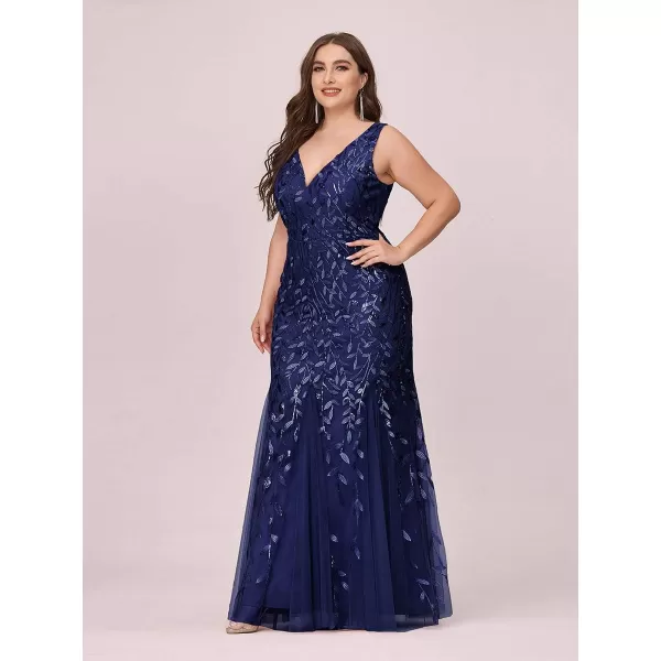 EverPretty Womens Plus Size Sequin Deep VNeck Sleeveless Bodycon Maxi Evening Prom Dress 07886PZUSANavy Blue