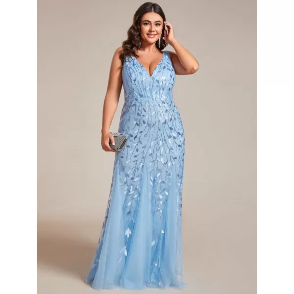 EverPretty Womens Plus Size Sequin Deep VNeck Sleeveless Bodycon Maxi Evening Prom Dress 07886PZUSASky Blue