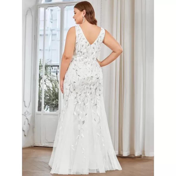 EverPretty Womens Plus Size Sequin Deep VNeck Sleeveless Bodycon Maxi Evening Prom Dress 07886PZUSAWhite