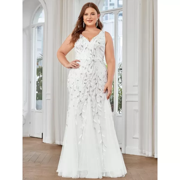 EverPretty Womens Plus Size Sequin Deep VNeck Sleeveless Bodycon Maxi Evening Prom Dress 07886PZUSAWhite