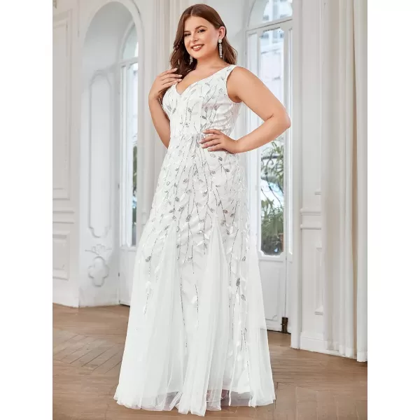 EverPretty Womens Plus Size Sequin Deep VNeck Sleeveless Bodycon Maxi Evening Prom Dress 07886PZUSAWhite