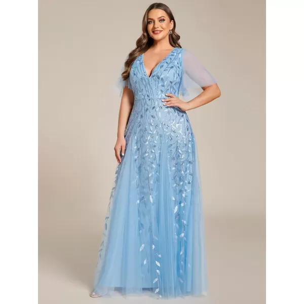 EverPretty Womens Plus Size Sequin Emboridery Formal Evening Dresses with Sleeves 00736DABlue