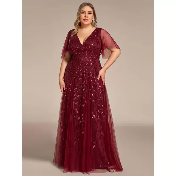 EverPretty Womens Plus Size Sequin Emboridery Formal Evening Dresses with Sleeves 00736DABurgundy