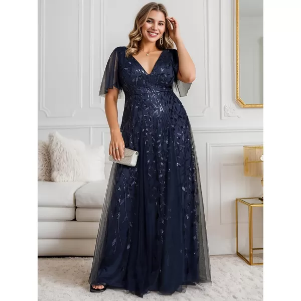 EverPretty Womens Plus Size Sequin Emboridery Formal Evening Dresses with Sleeves 00736DANavy Blue