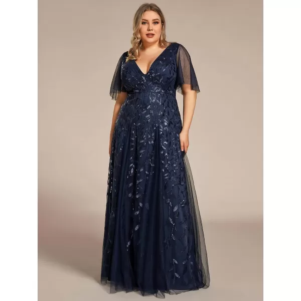 EverPretty Womens Plus Size Sequin Emboridery Formal Evening Dresses with Sleeves 00736DANavy Blue