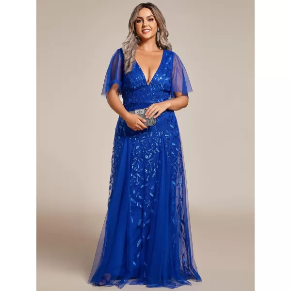 EverPretty Womens Plus Size Sequin Emboridery Formal Evening Dresses with Sleeves 00736DASapphire Blue