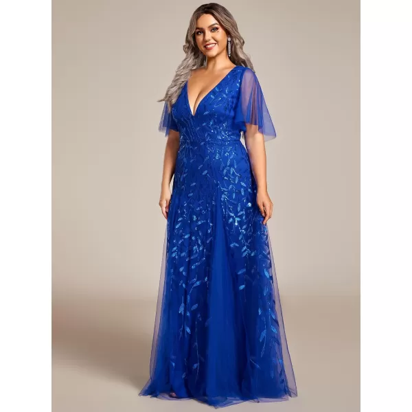 EverPretty Womens Plus Size Sequin Emboridery Formal Evening Dresses with Sleeves 00736DASapphire Blue