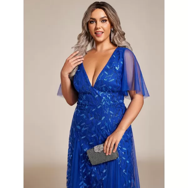 EverPretty Womens Plus Size Sequin Emboridery Formal Evening Dresses with Sleeves 00736DASapphire Blue