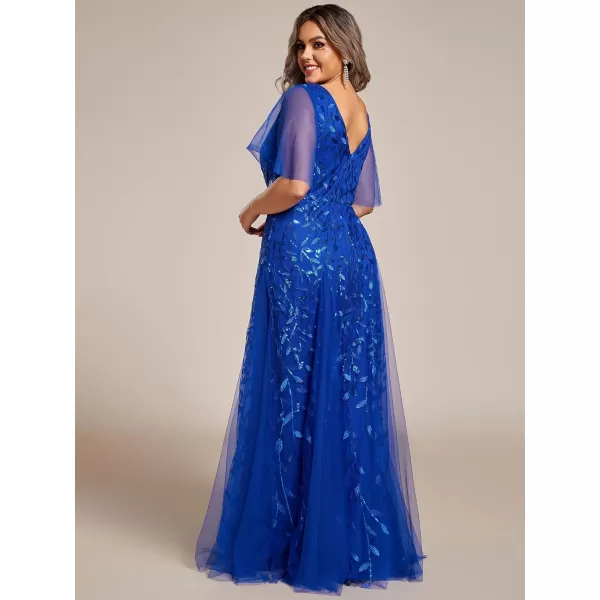 EverPretty Womens Plus Size Sequin Emboridery Formal Evening Dresses with Sleeves 00736DASapphire Blue