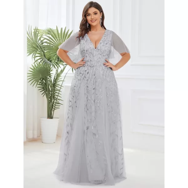 EverPretty Womens Plus Size Sequin Emboridery Formal Evening Dresses with Sleeves 00736DASilver