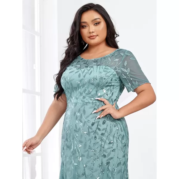 EverPretty Womens Plus Size Sequin Short Sleeves Embroidery Mermaid Maxi Evening Dress 07707PZUSABlue