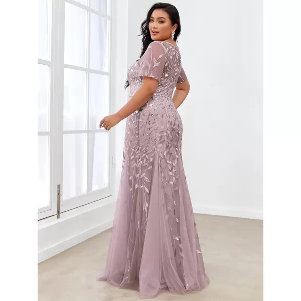 EverPretty Womens Plus Size Sequin Short Sleeves Embroidery Mermaid Maxi Evening Dress 07707PZUSAMauve