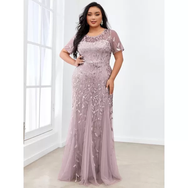 EverPretty Womens Plus Size Sequin Short Sleeves Embroidery Mermaid Maxi Evening Dress 07707PZUSAMauve