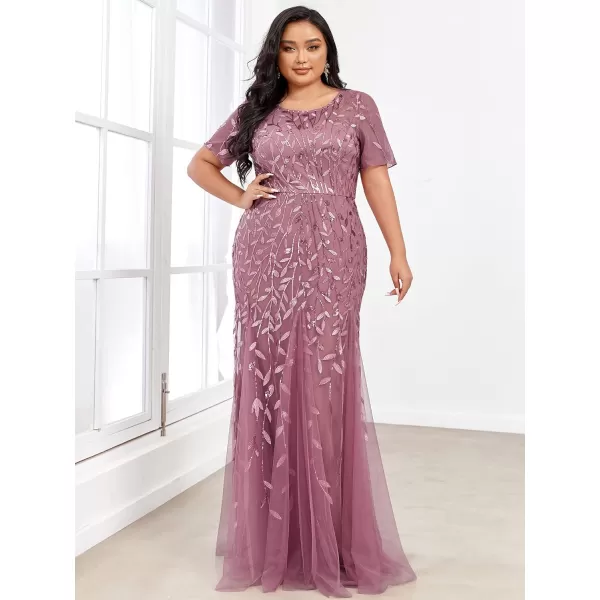 EverPretty Womens Plus Size Sequin Short Sleeves Embroidery Mermaid Maxi Evening Dress 07707PZUSAOrchid