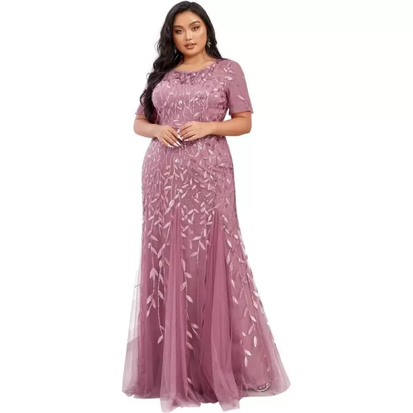 EverPretty Womens Plus Size Sequin Short Sleeves Embroidery Mermaid Maxi Evening Dress 07707PZUSAOrchid