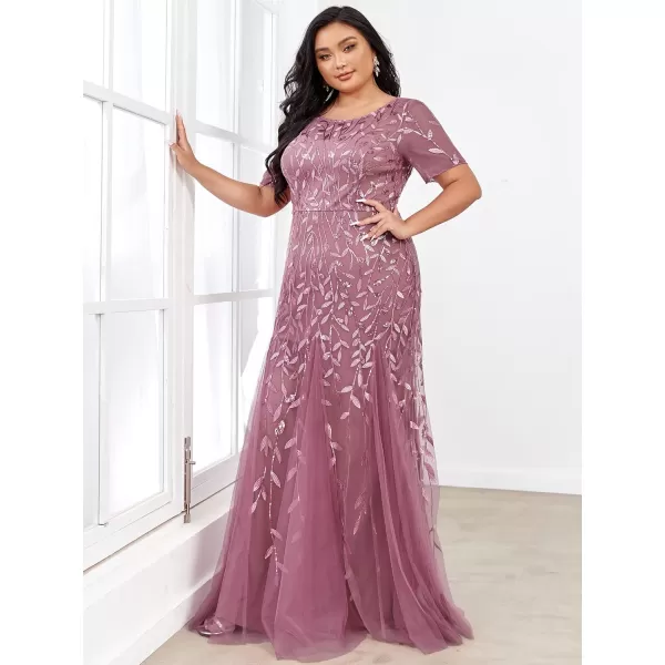 EverPretty Womens Plus Size Sequin Short Sleeves Embroidery Mermaid Maxi Evening Dress 07707PZUSAOrchid