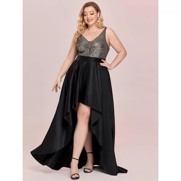 EverPretty Womens Plus Size Sequin VNeck HighLow Aline Evening Dress Prom Gowns 0667PZUSABlack