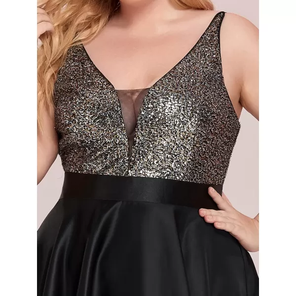 EverPretty Womens Plus Size Sequin VNeck HighLow Aline Evening Dress Prom Gowns 0667PZUSABlack