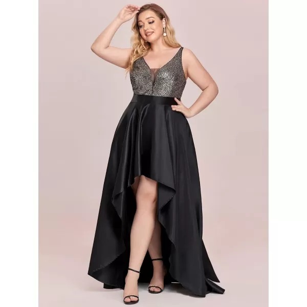 EverPretty Womens Plus Size Sequin VNeck HighLow Aline Evening Dress Prom Gowns 0667PZUSABlack