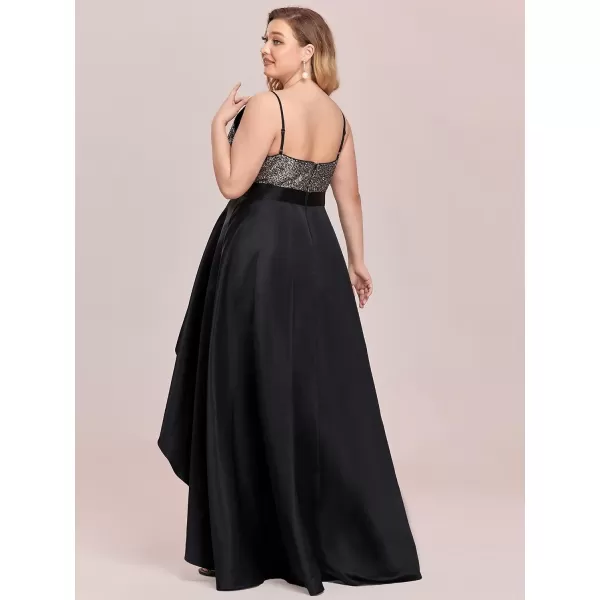 EverPretty Womens Plus Size Sequin VNeck HighLow Aline Evening Dress Prom Gowns 0667PZUSABlack