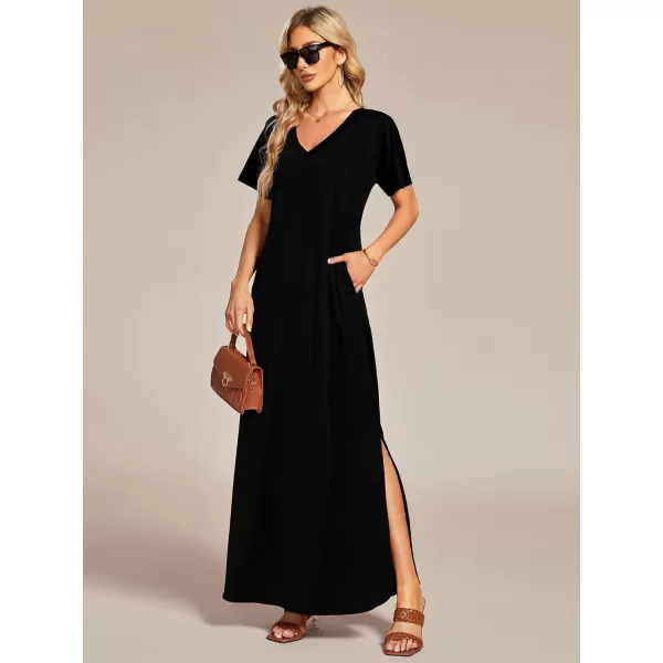 EverPretty Womens Plus Size Short Sleeve Slit Casual Loose Summer Long Tshirt Dresses with Pockets 01793PZBlack